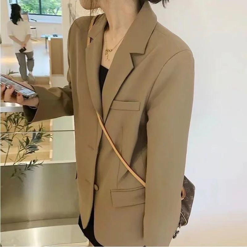 Wjczt fall outfits women Suit Jacket for Women 2024 Spring and Autumn New Korean Style Loose Slimming Student Mid-Length Jacket Casual Small Suit for Women Tailored Jacket Straight Jacket A-Line Jacket