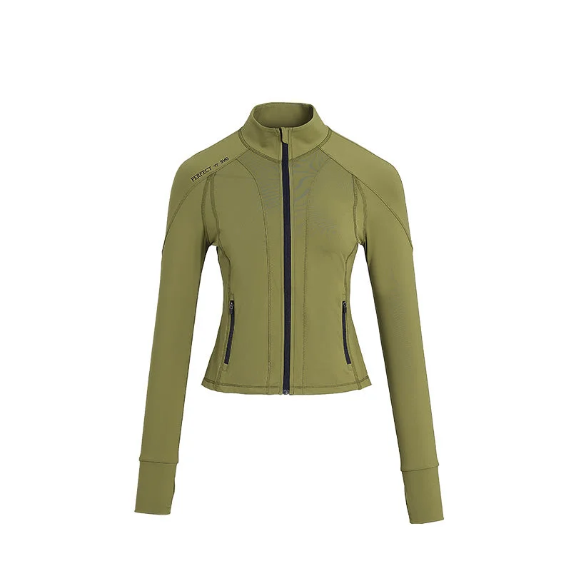 SVG Golf Women's Olive Green Full Zip Long Sleeve Jacket Slim Fit Welt Pockets Slit Pockets Flap Pockets