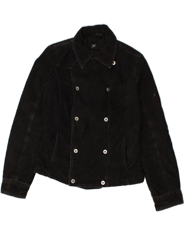 DIESEL Womens Double Breasted Corduroy Jacket UK 14 Large Black Cotton Front Pockets Side Pockets Patch Pockets