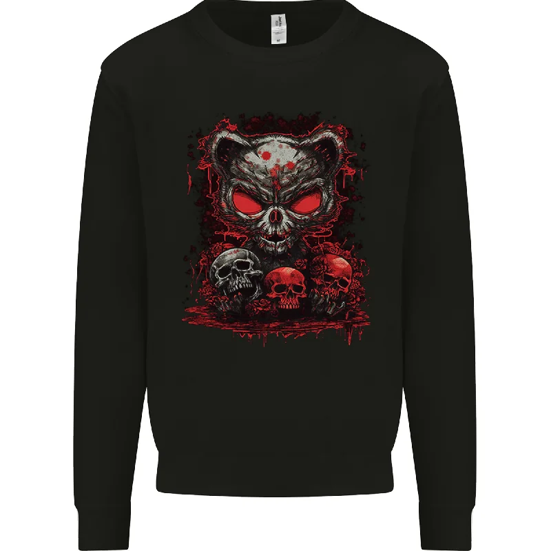 An Evil Cat With Skull Satanic Kitty Mens Sweatshirt JumperHoodie with Hem Frayed Vintage Worn