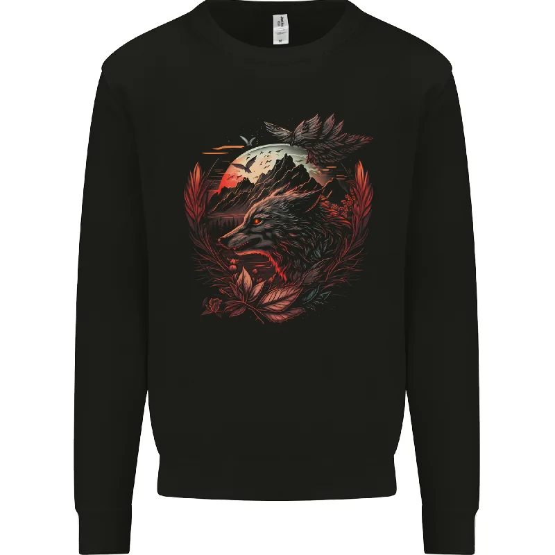 An Evil Night Wolf and Moon Mens Sweatshirt JumperHoodie with Logo Branding Identity