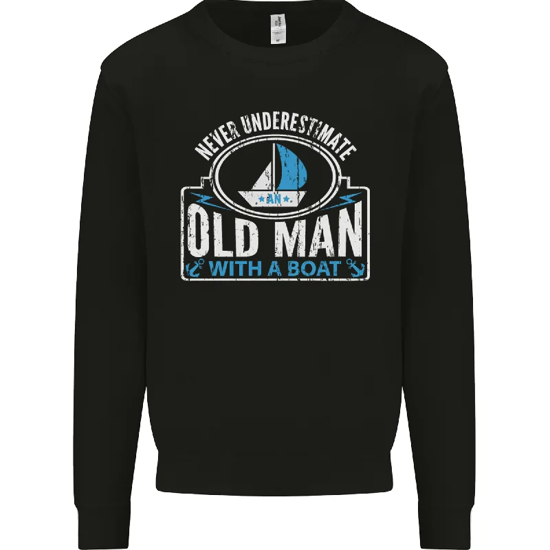 An Old Man With a Boat Sailor Sailing Funny Mens Sweatshirt JumperHoodie with Button Placket Classic Preppy