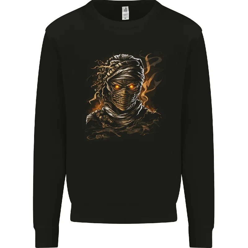 An Egyptian Demon Mummy Evil Eyes Mens Sweatshirt JumperHoodie with Side Slits Relaxed Casual