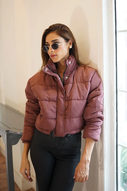 RSG Women's Padded Puffer Crop Jacket Front Pockets Side Pockets Patch Pockets