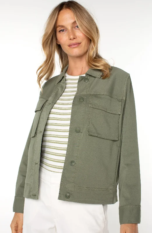 BUTTON FRONT CARGO JACKET Welt Pockets Slit Pockets Flap Pockets