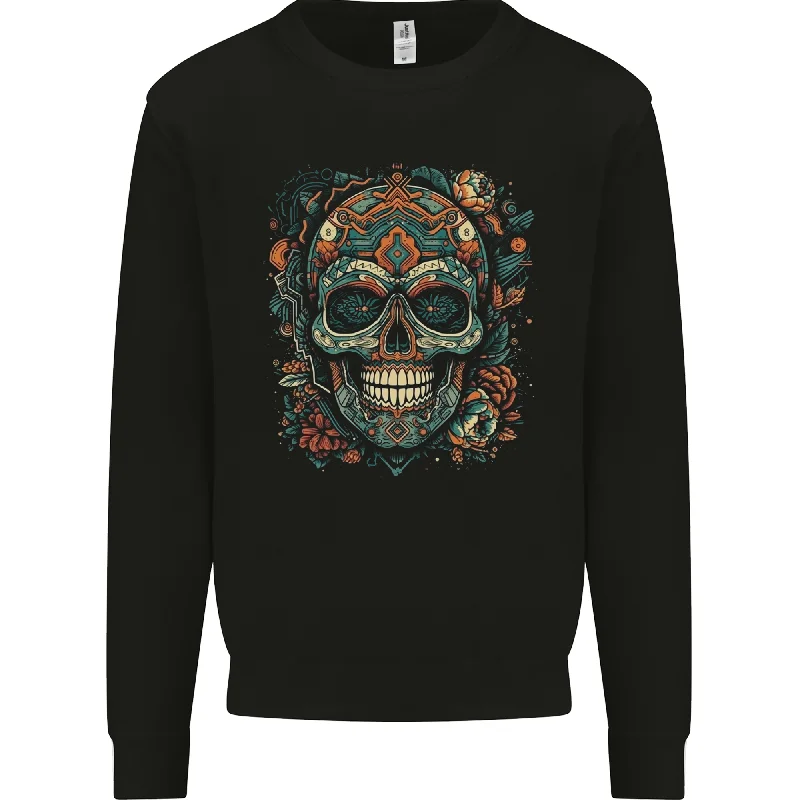 An Aztec Skull Mexico Mens Sweatshirt JumperHoodie with Elastic Waist Stretchable Comfortable