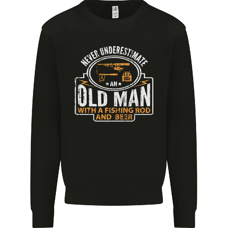 An Old Man With a Fishing Rod & Beer Funny Mens Sweatshirt JumperOversized Hoodie Comfort Casual