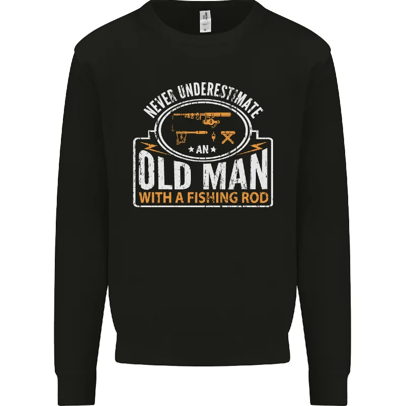 An Old Man With a Fishing Rod Fisherman Mens Sweatshirt JumperHoodie Crop Top Short Trendy