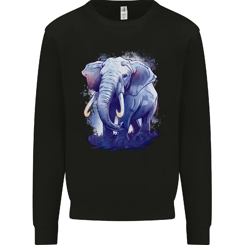 An Elephant Watercolour Mens Sweatshirt JumperHoodie with Hem Applique Textured Unique