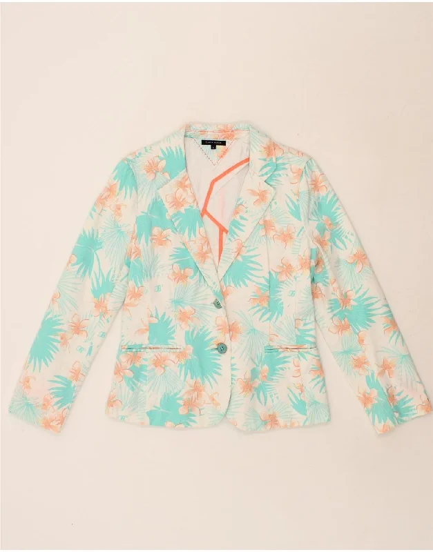 TOMMY HILFIGER Womens 2 Button Blazer Jacket US 8 Medium Turquoise Floral Cotton Jacket Linen Jacket Terry Jacket