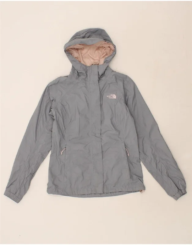 THE NORTH FACE Womens Hooded Rain Jacket UK 6 XS Grey Polyester Satin Jacket Silk Jacket Chiffon Jacket