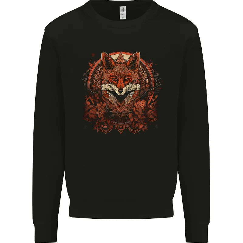 An Ornate Polygon Fantasy Fox Mens Sweatshirt JumperHoodie with Batwing Sleeves Loose Dramatic