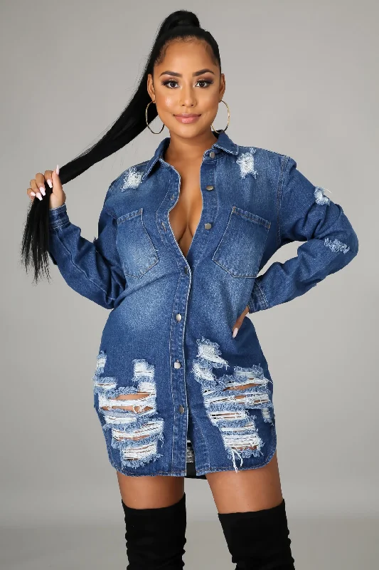 Women Fashion Personality Ripped Single Breasted Long Sleeve Denim Jacket Herringbone Jacket Checkered Jacket Solid Jacket