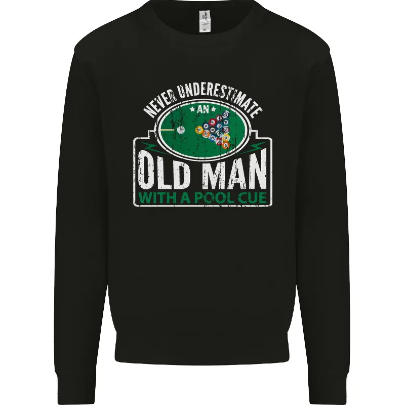 An Old Man With a Pool Cue Player Funny Mens Sweatshirt JumperHoodie with Button Classic Timeless