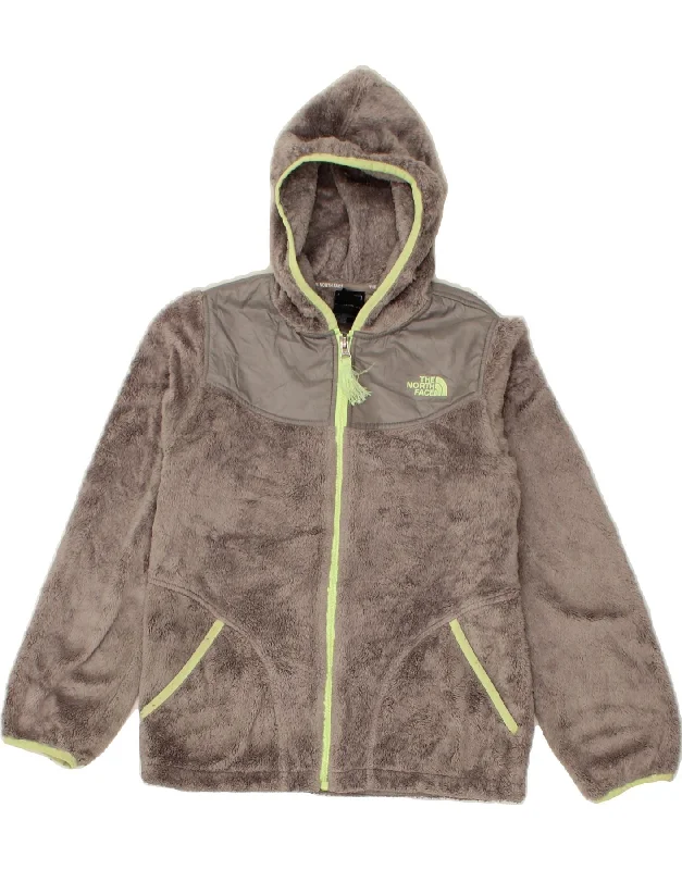 THE NORTH FACE Girls Hooded Fleece Jacket 14-15 Years Large Grey Polyester Cardigan Sweater Pullover