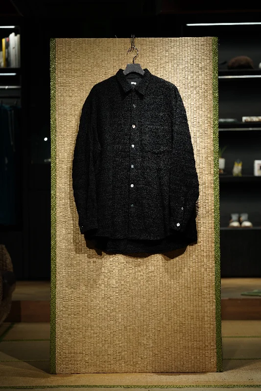 Fujimoto Veiled My Tweed Shirt Jacket (Black) Welt Pockets Slit Pockets Flap Pockets