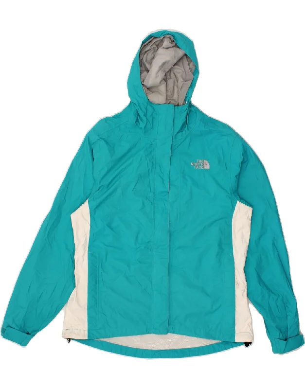 THE NORTH FACE Womens Hooded Rain Jacket UK 14 Medium Blue Colourblock Jacket Blazer Coat