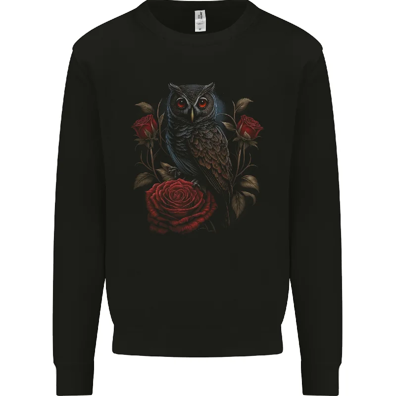 An Owl with Roses Birds Flowers Mens Sweatshirt JumperHoodie with Full-Zip Functional Layering