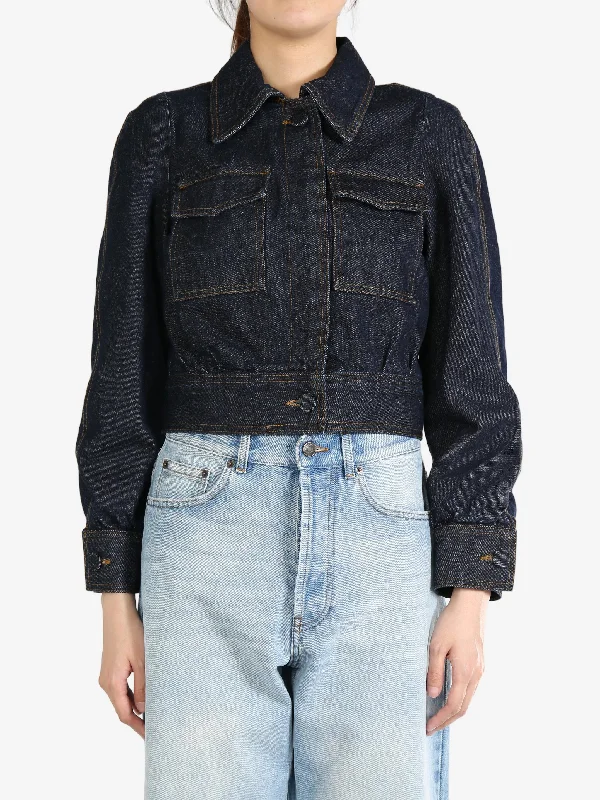 DRIES VAN NOTEN - Women Dark Wash Denim Jacket Mesh Jacket Canvas Jacket Denim Jacket