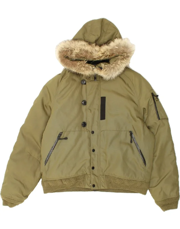 POLO RALPH LAUREN Mens Hooded Padded Jacket UK 40 Large Khaki Nylon Striped Jacket Polka Dot Jacket Floral Jacket