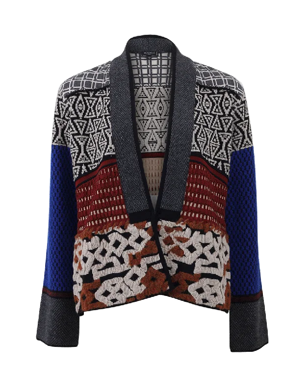 Tribal Print Knit Jacket Ribbed Jacket Pleated Jacket Ruffled Jacket