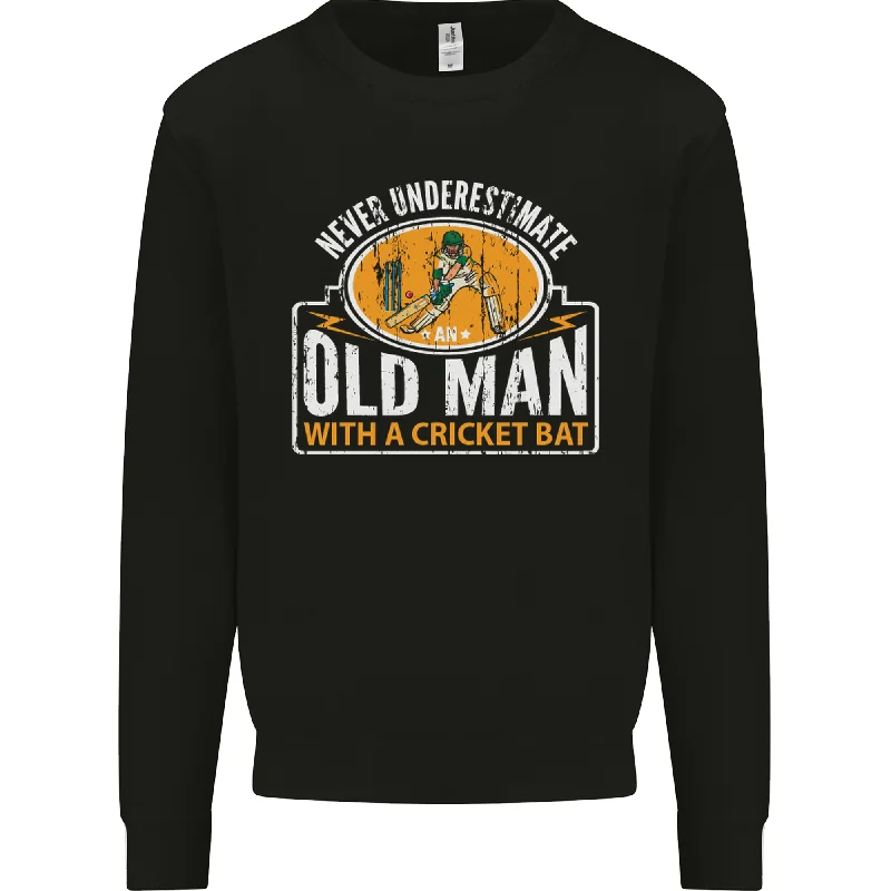 An Old Man With a Cricket Bat Cricketer Mens Sweatshirt JumperHoodie with Side Slits Relaxed Casual