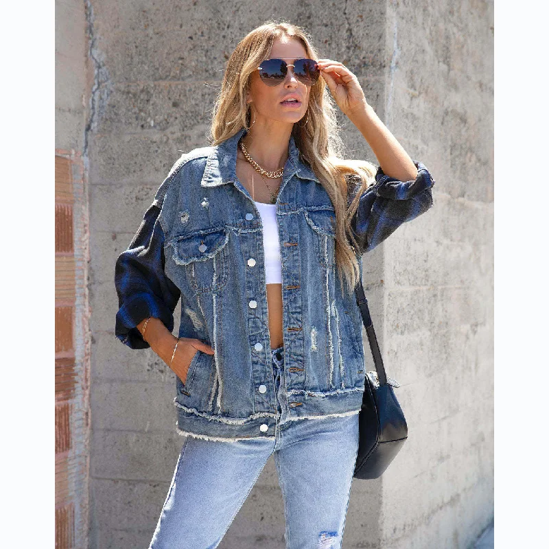 Autumn Winter Street Fashion Style Women Casual Long Sleeve Denim Jacket Coat Insulated Jacket Fitted Jacket Loose Jacket