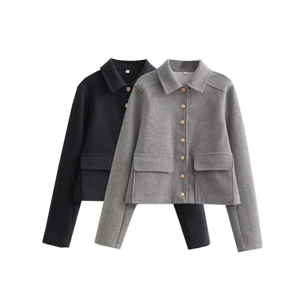 Women’s fashion soft short coat retro long sleeve button up casual Shawl Collar Notch Collar Lapel Collar