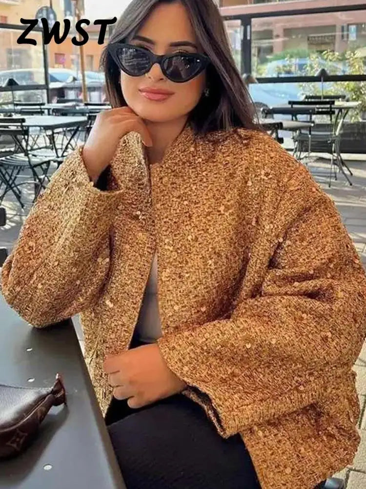 Winter Sequin Coat For Women Fashion Party Long Sleeve Gold Single Breasted Female Coats 2023 Autumn Streetwear Lady Outwear Trench Wool Cashmere