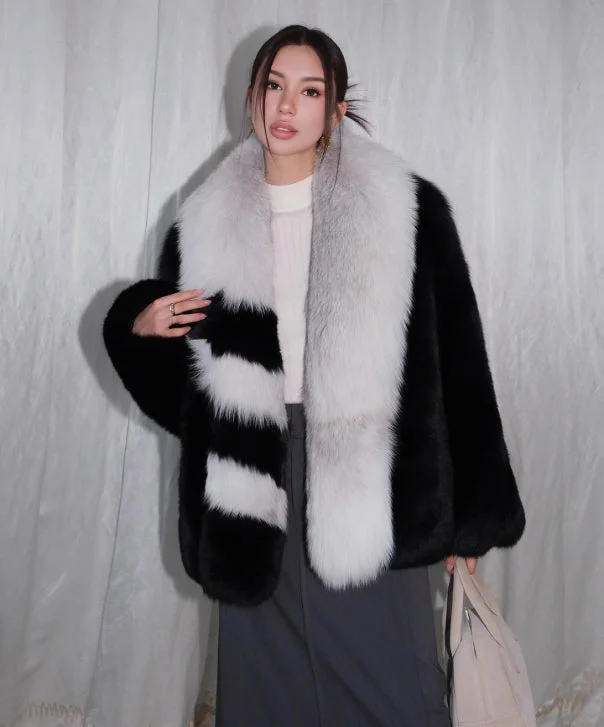 Women's Winter Noir Fox Fur Coat Welt Pockets Slit Pockets Flap Pockets