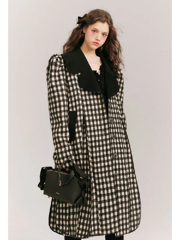 Monotone Plaid Loose Wool Coat【s0000003858】 Peter Pan Collar Cowl Neck Turtleneck