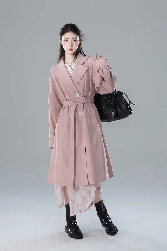 High-sense Lady Extraordinary Pink Patchwork Raglan Sleeve Trench Coat COT0155 Houndstooth Jacket Shearling Jacket Fleece Jacket