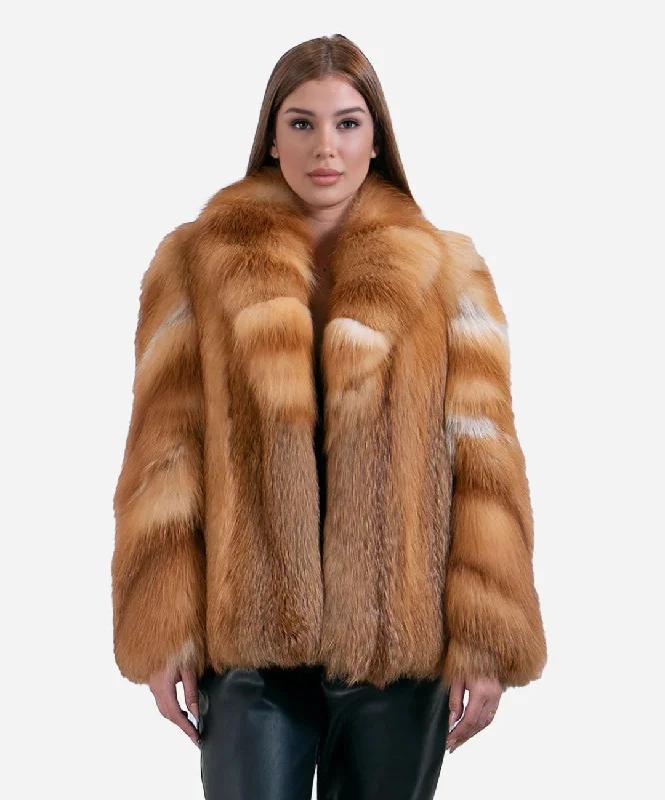 Women’s Red Fox Fur Coat Wool Cashmere Tweed