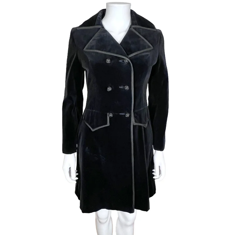 Vintage 60s Mod Coat 1960s Black Velvet Lydia Montreal Sz S Toggle Coat Shawl Collar Coat Notch Collar Coat