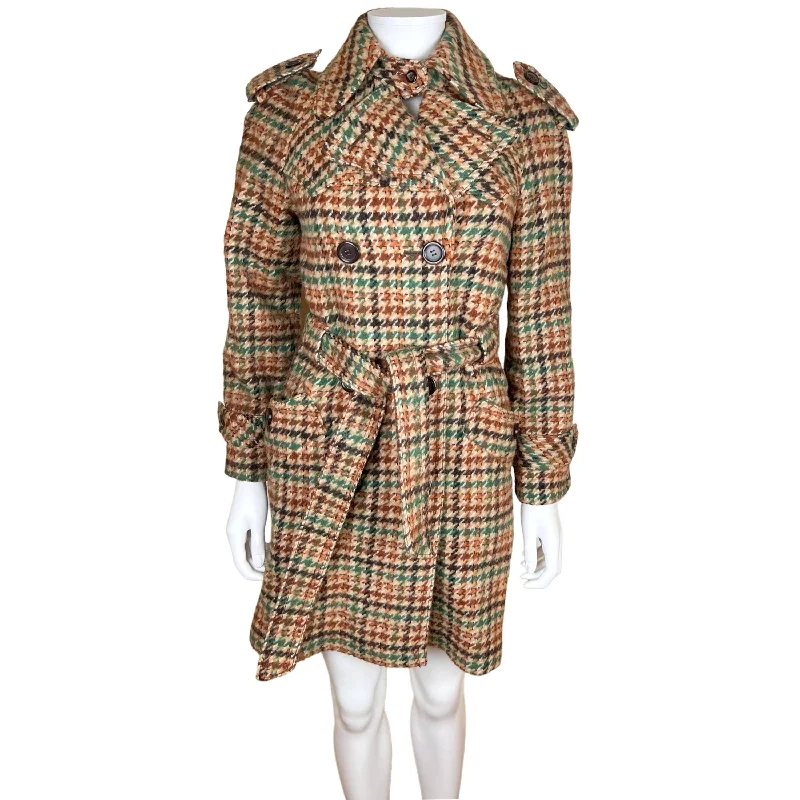 1960s Houndstooth Coat Ladies Wool Trench Style S XS Quilted Jacket Anorak Windbreaker