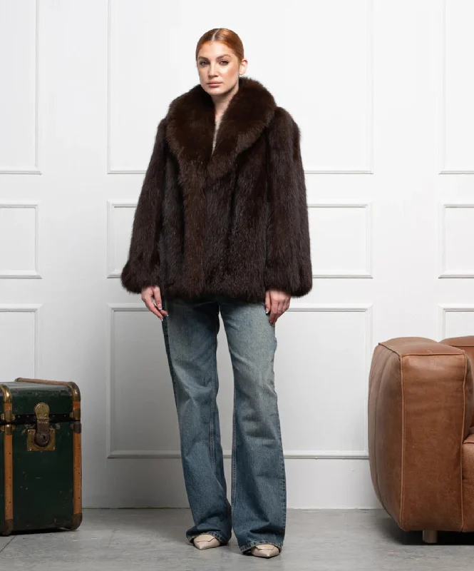 Women’s Brown Fox Fur Coat Nylon Polyester Spandex