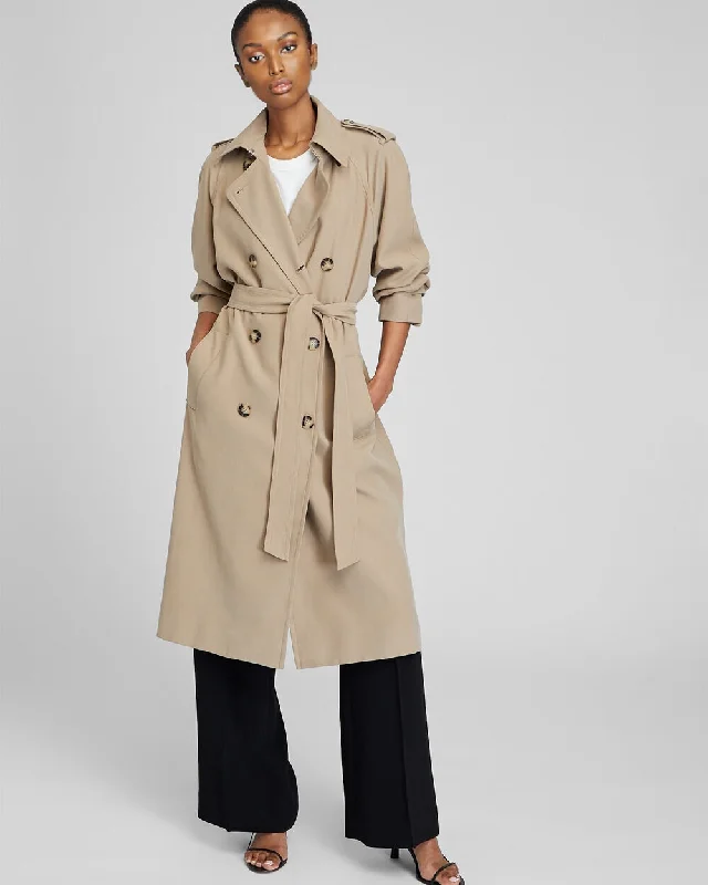 Draped Trench Coat Striped Polka Dot Solid