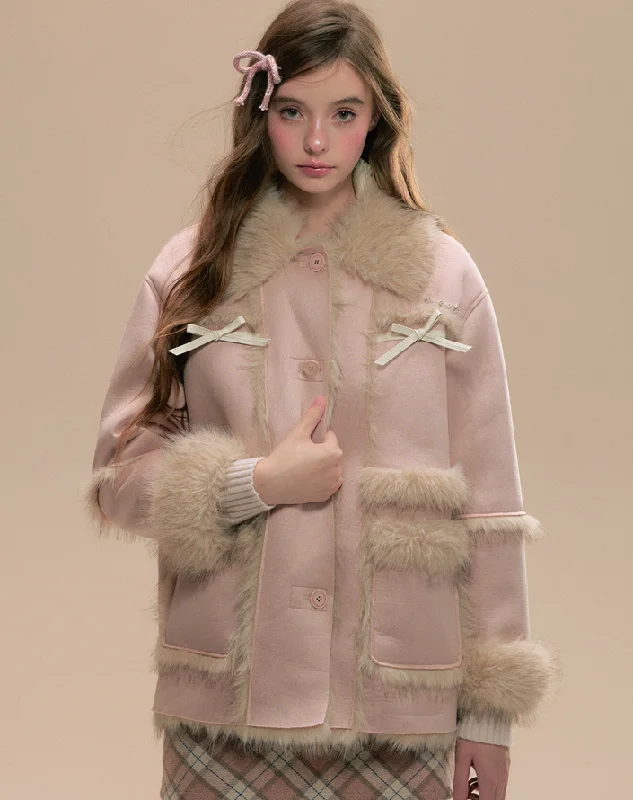 Fur Stitch Girly Warm Short Coat SUN0095 Turtleneck Wrap Cape