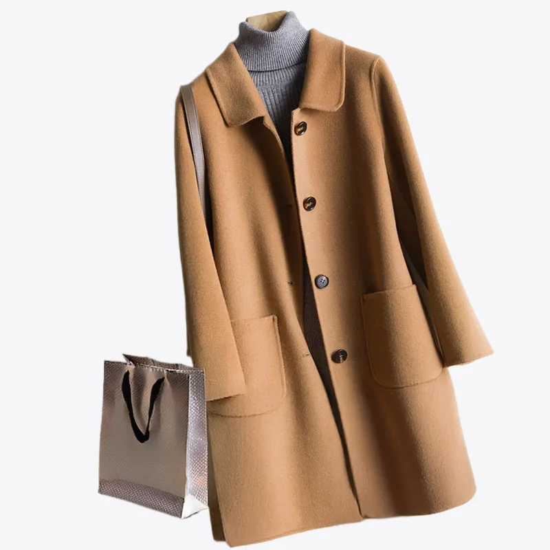 Egyptian Nile Double sided Mid-length 100% Wool Womens Coat Pleated Ruffled tiered