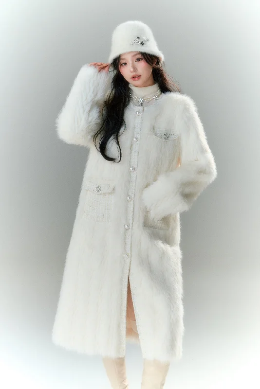 Imitation Fur Pearl Button Elegance Coat BBB0020 Pleated Ruffled tiered