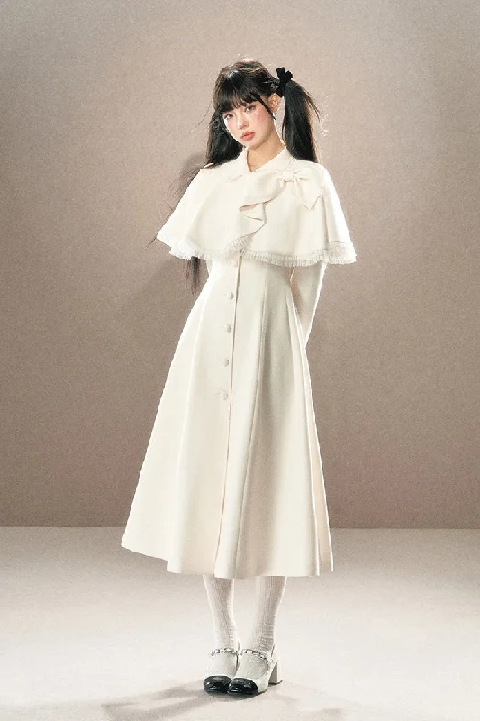 French Noble And High-end Sense Bow Long Cape Coat UND0014 Nylon Polyester Spandex