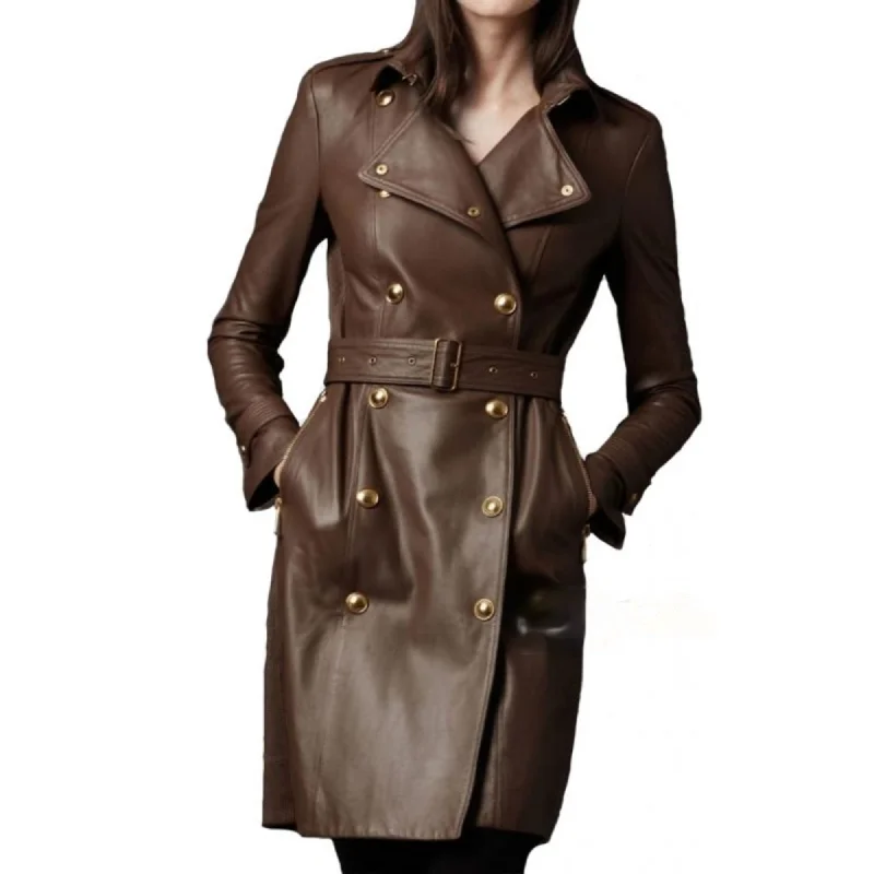 Womens Brown Leather Coat Wool Cashmere Tweed