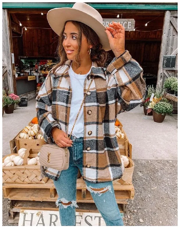 Plaid Flannel Coat Suede Faux Fur Shearling