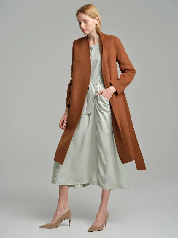 Handmade belted wool coat Elasticated Drawstring Belted