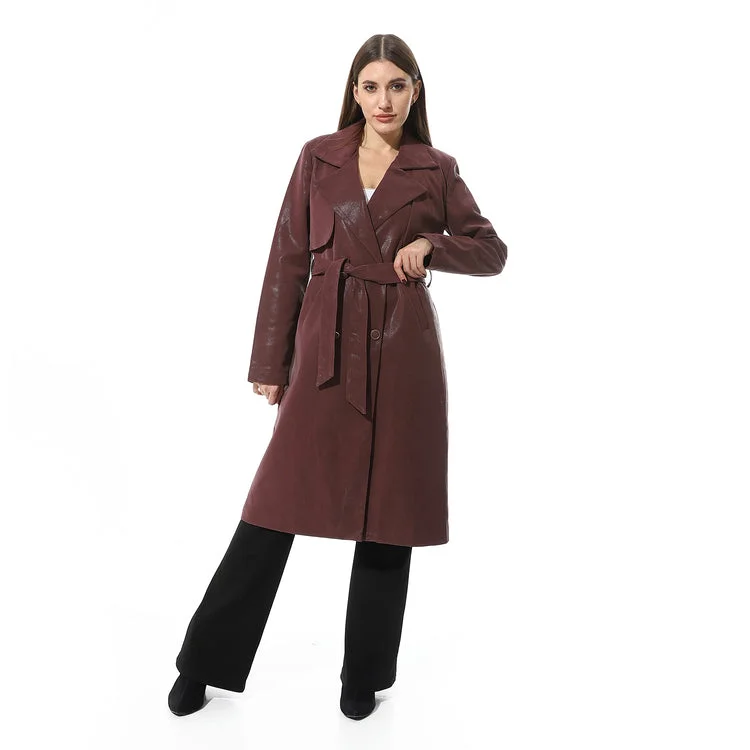 Slash Pockets Notch Lapel Leather Coat - Mr Joe Off-the-Shoulder Jacket Double-Breasted Coat Single-Breasted Coat