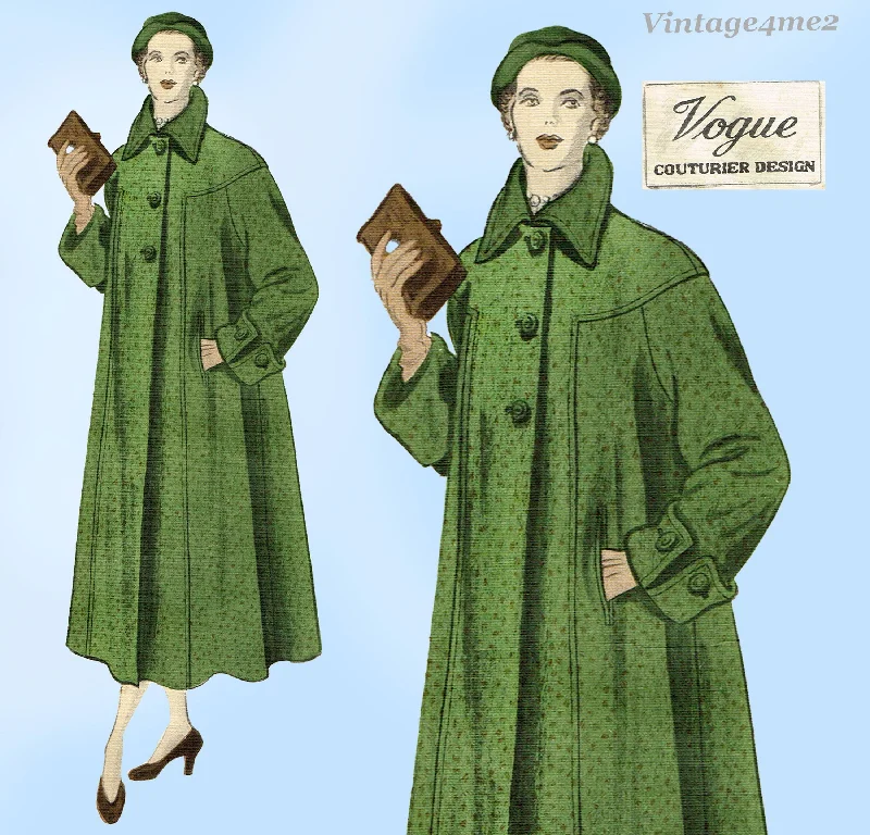 Vogue Couturier 444: 1940s Rare Designer Coat Size 36B Vintage Sewing Pattern Hook-and-Loop Buckled Tied