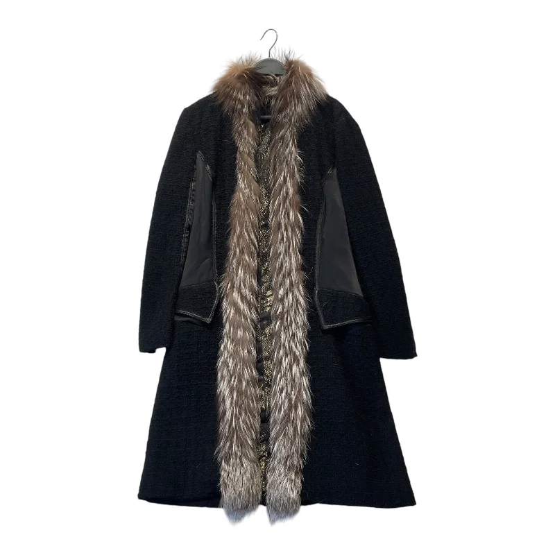 roberto cavalli/Trench Coat/44/Border/Wool/BLK/FUR TRIM Knit Woven Fleece