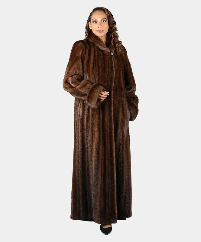 Women's Demi Buff Mink Fur Coat Satin Silk Chiffon