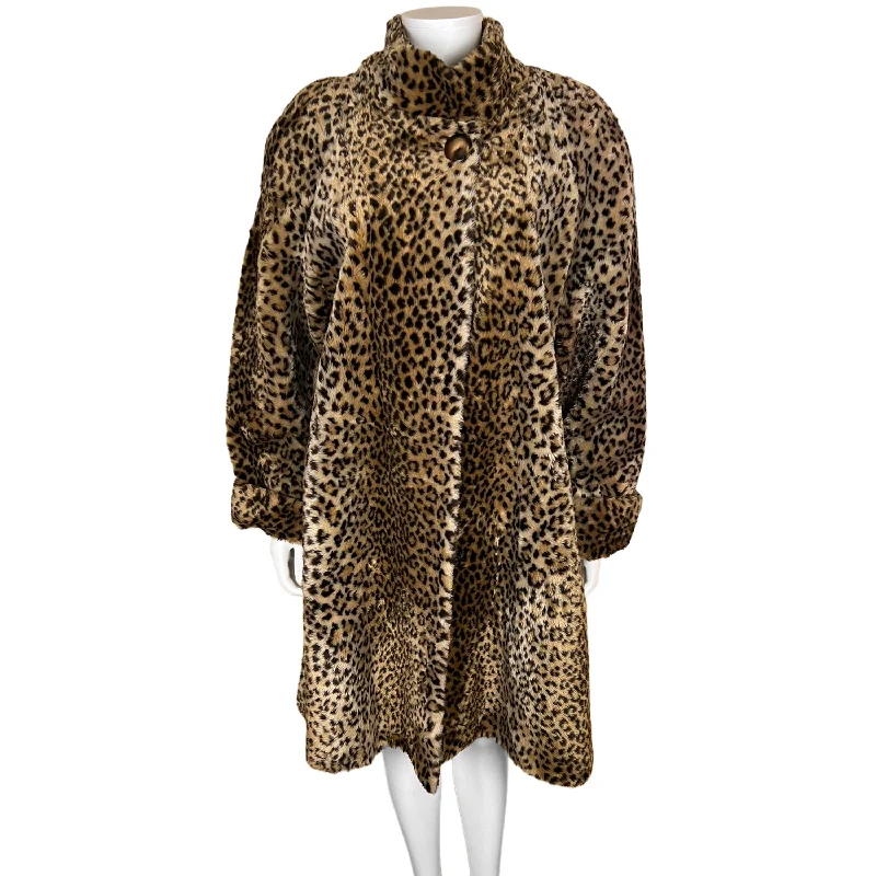 1980s Vintage Leopard Faux Fur Coat by Utex Ladies Size S Cape Coat Herringbone Coat Tweed Coat