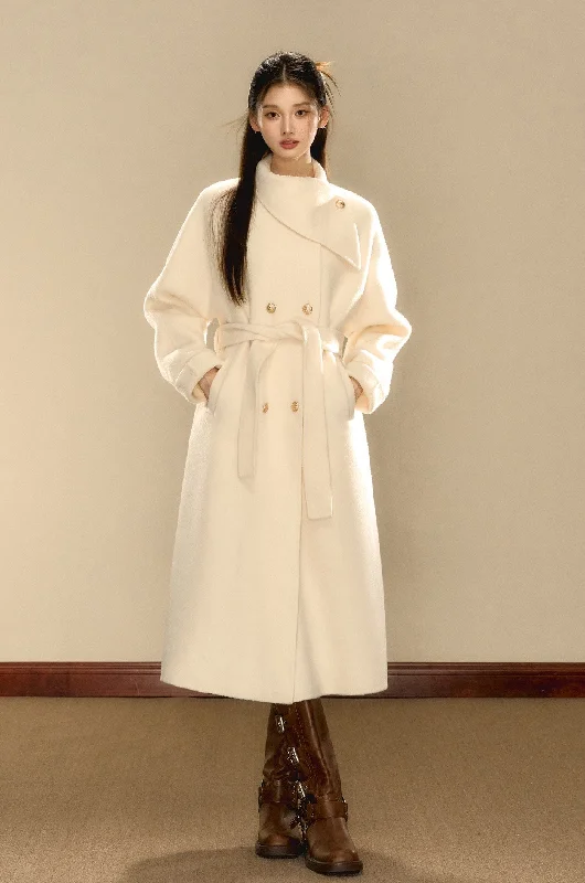 Gold Button Medium and Long Double-sided Woolen Coat OSH0087 Trapeze Tunic Caftan